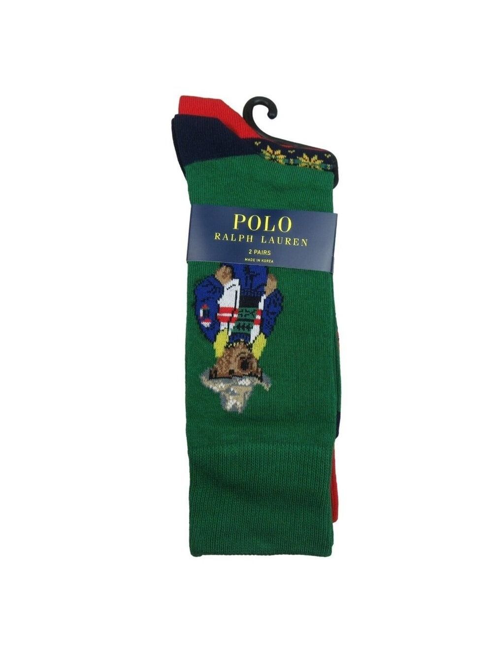 Polo Ralph Lauren Bear Cowboy Socks Mens Size 6-13 Denim Green Red (2-Pairs) NEW